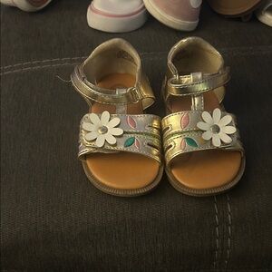 Wonder Nation Gold Sandals with Floral Design